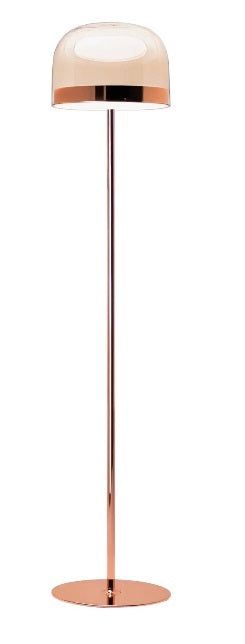 Shiny gold floor lamp, copper finish glass, a perfect standing lamp bringing soft ambient light for living rooms, modern light fixtures in Canada