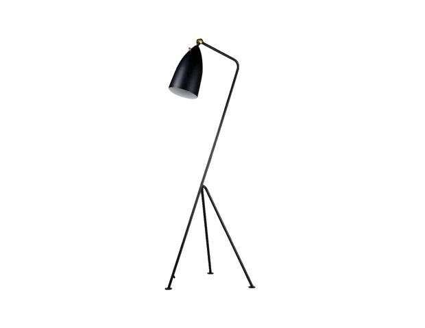 tripod floor lamp black, for small spaces with bent steel frame and articulating hand-spun metal shade, modern light fixtures in Canada
