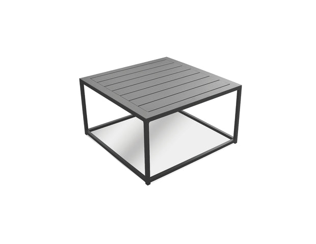 tofino coffee table for indoor and as outdoor patio furniture, alumium square table in black, luxury and modern furniture in Canada